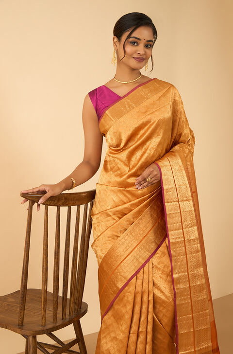Light Orange Woven Silk Viscose Saree