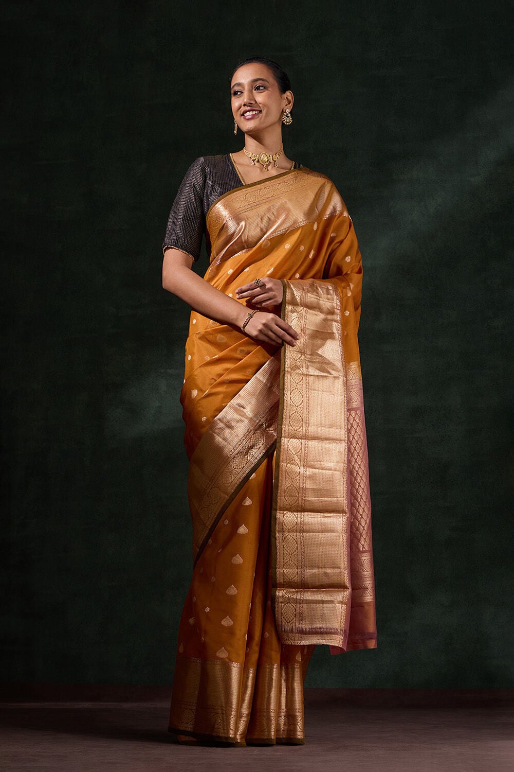 Dark Yellow Woven Silk Viscose Saree image number null