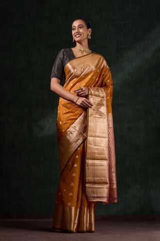 Dark Yellow Woven Silk Viscose Saree image number