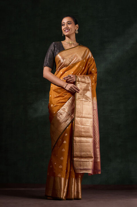Dark Yellow Woven Silk Viscose Saree
