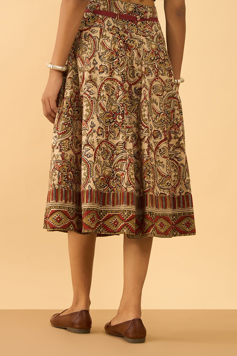 Beige Printed Kalamkari Pure Cotton Ethnic Skirt image number null