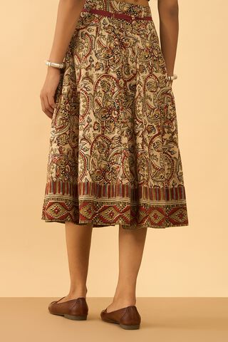 Beige Printed Kalamkari Pure Cotton Ethnic Skirt thumbnail image number null