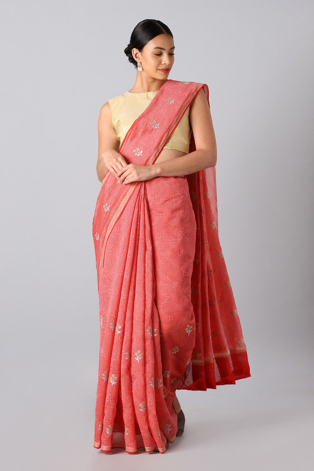 Red Pure Silk Cotton Printed Saree image number null