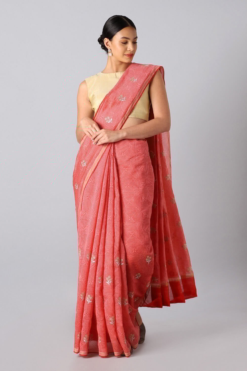 Red Pure Silk Cotton Printed Saree image number null