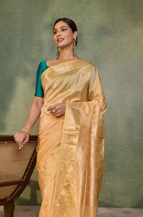 Light Orange Silk Viscose Kadwa Banarasi Saree