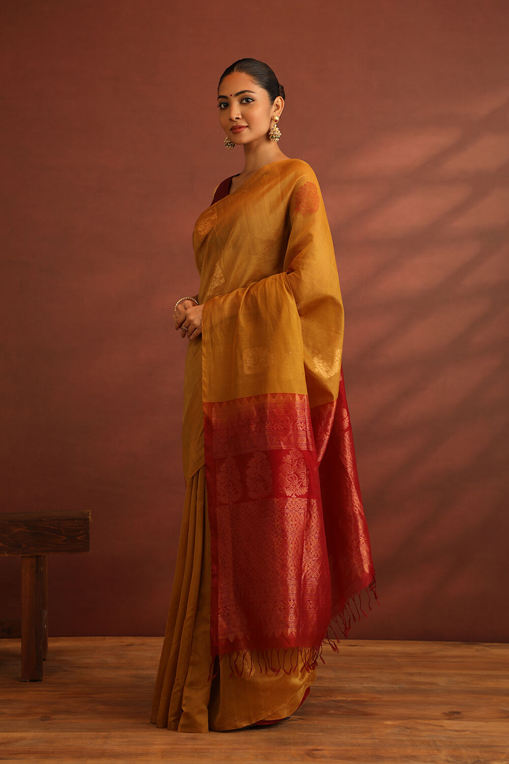 Brown South Pure Silk Cotton Woven Saree image number null