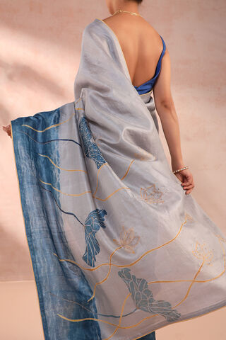 Blue Hand Painted Pure Tussar Silk Saree thumbnail image number null