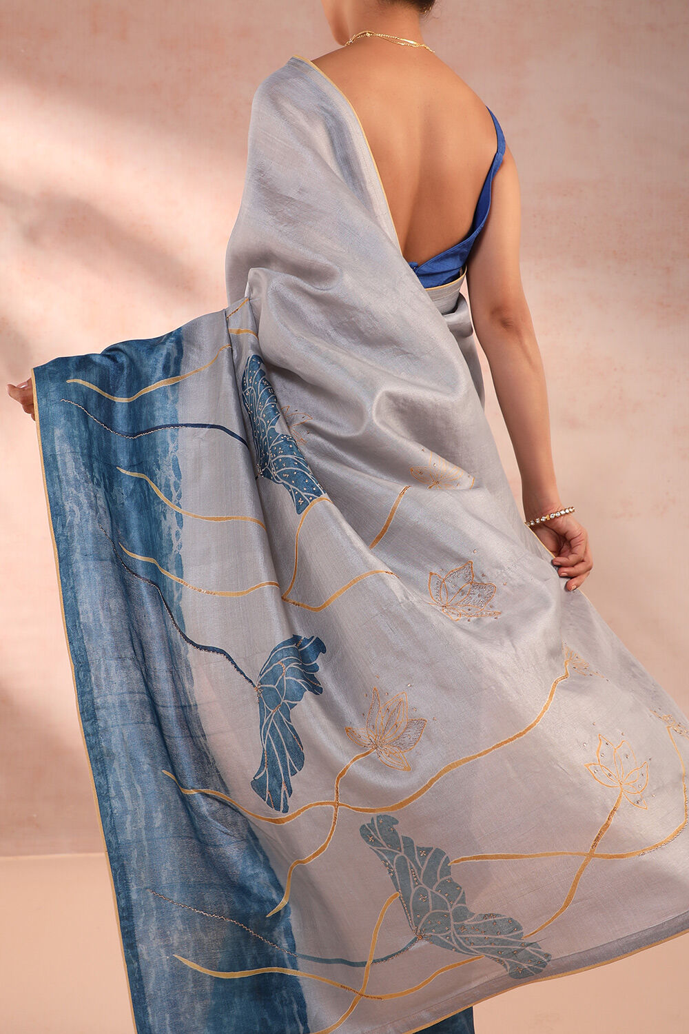 Blue Hand Painted Pure Tussar Silk Saree image number null