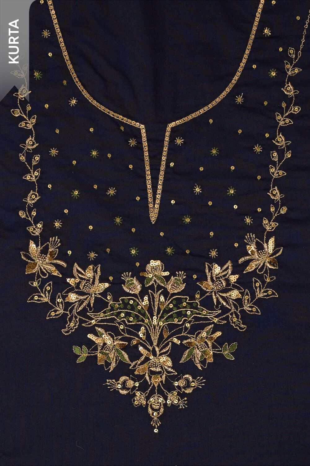 Dark Blue Pure Cotton Ajrakh Embroidered Unstitched Suit Set image number null