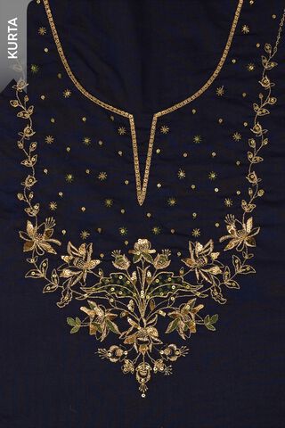 Dark Blue Pure Cotton Ajrakh Embroidered Unstitched Suit Set thumbnail image number null