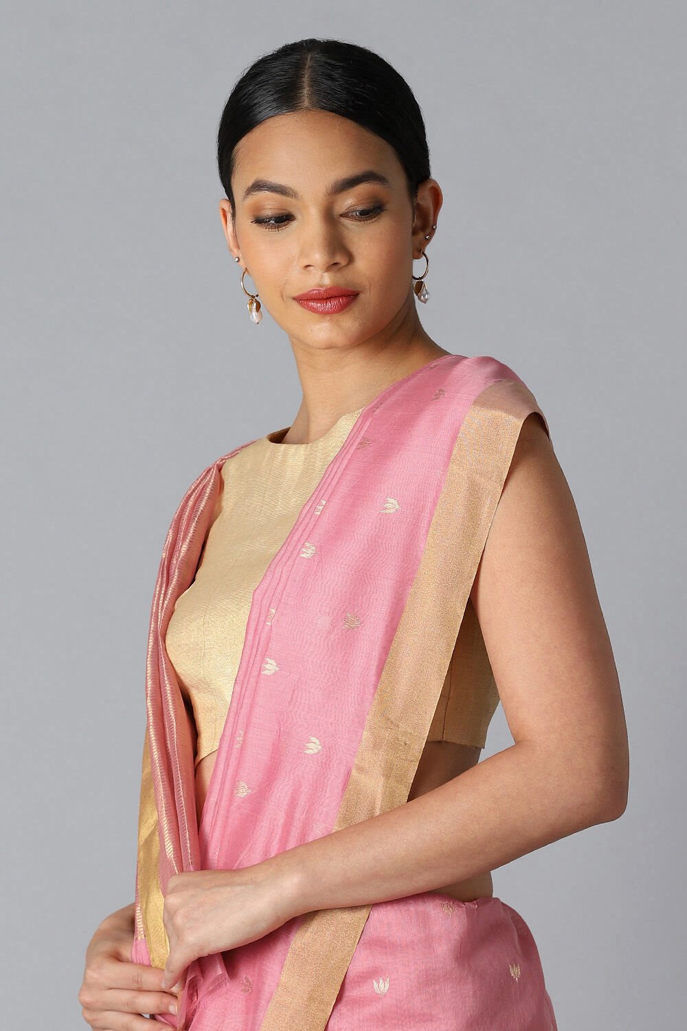 Pink Pure Silk Cotton Chanderi Saree image number null