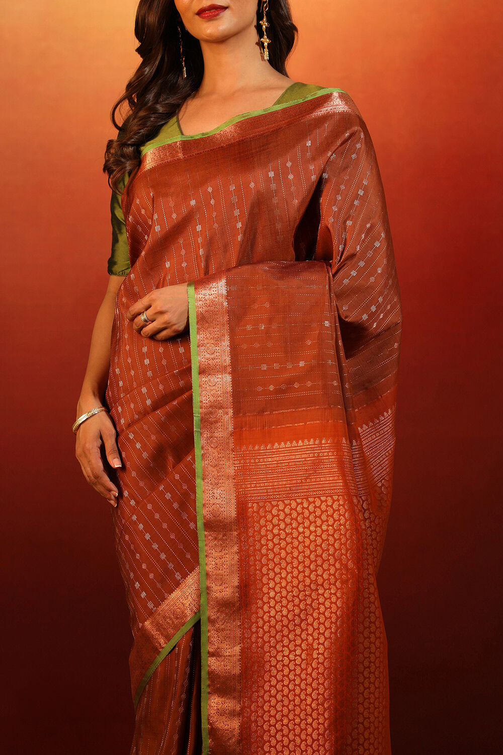 Maroon Woven Pure Silk Kanjivaram Saree image number null