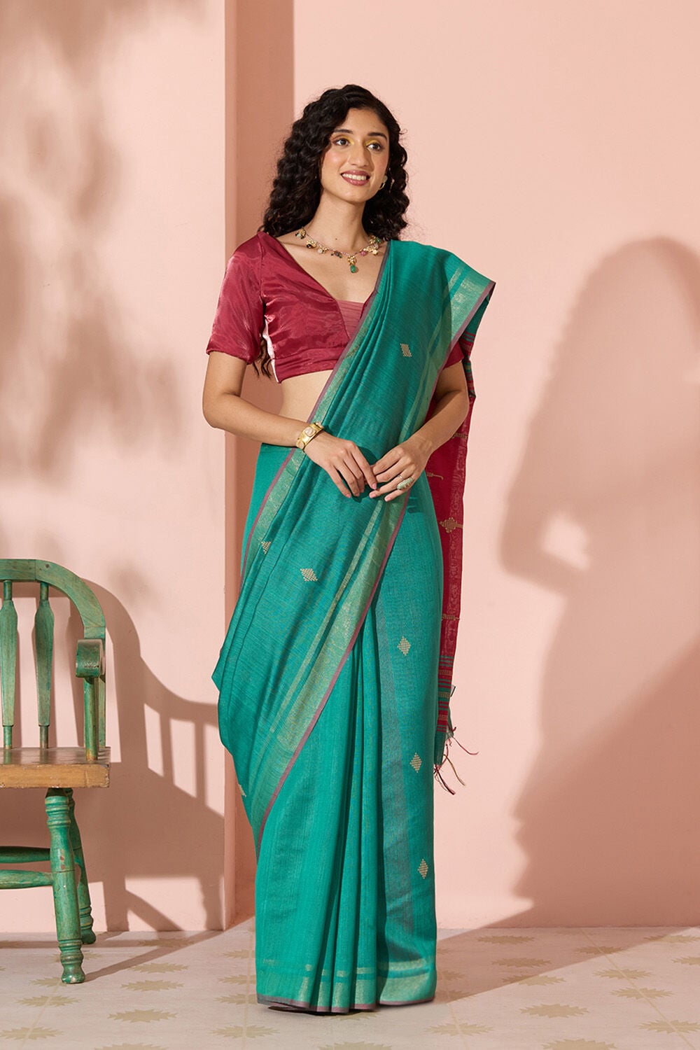 Green Woven Silk Viscose Bhagalpur Saree image number null