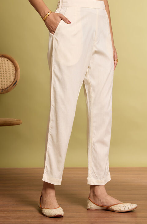 Off White Woven Viscose Trouser