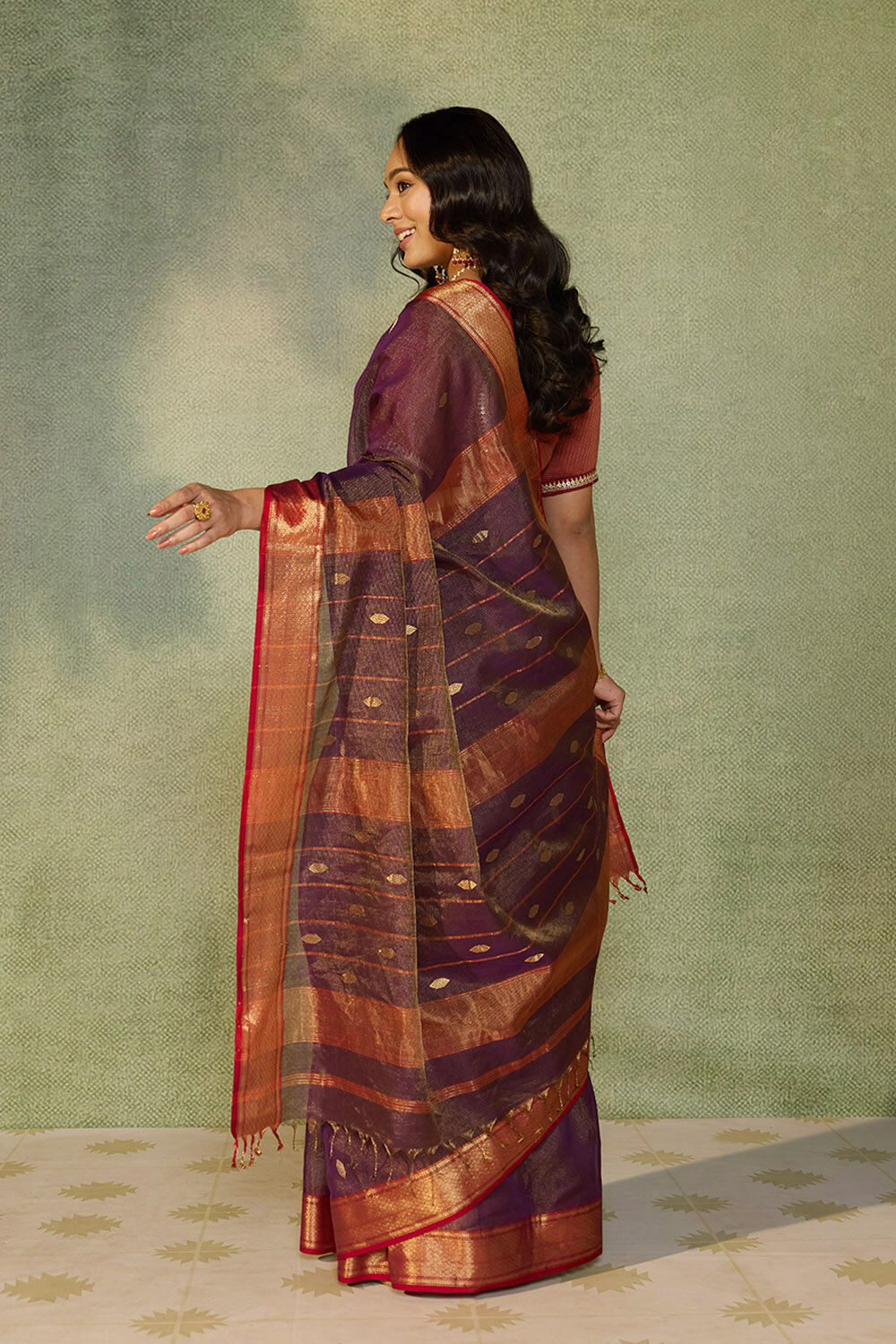 Purple Woven Pure Tissue Cotton Maheshwari Saree image number null