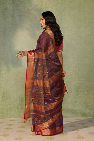 Purple Woven Pure Tissue Cotton Maheshwari Saree thumbnail image number null