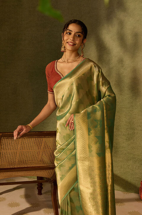 Green Viscose Tissue Woven Saree