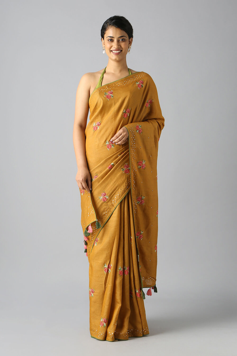 Yellow Pure Tussar Vanya Embroidered Saree image number null