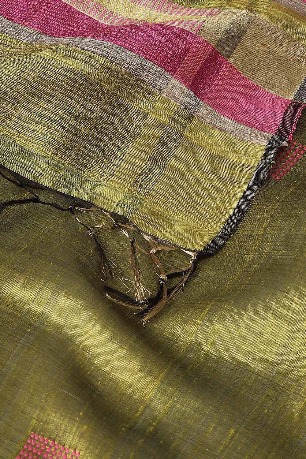 Light Green Pure Tussar Silk Bhagalpuri Saree image number null