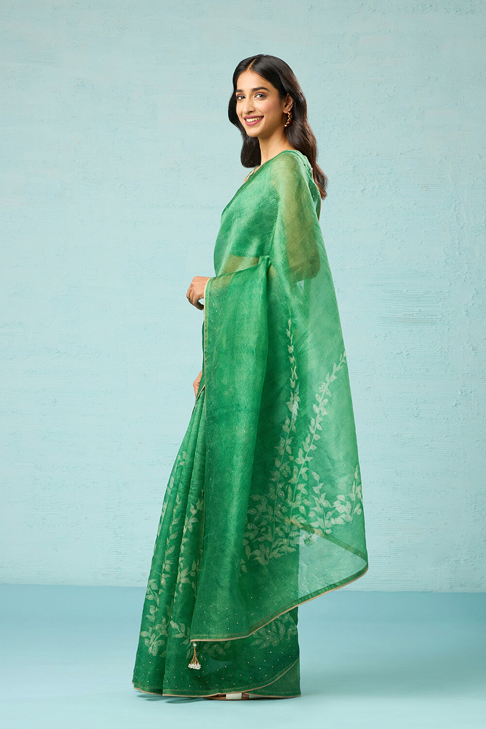 Green Pure Silk Organza Batik Saree image number null