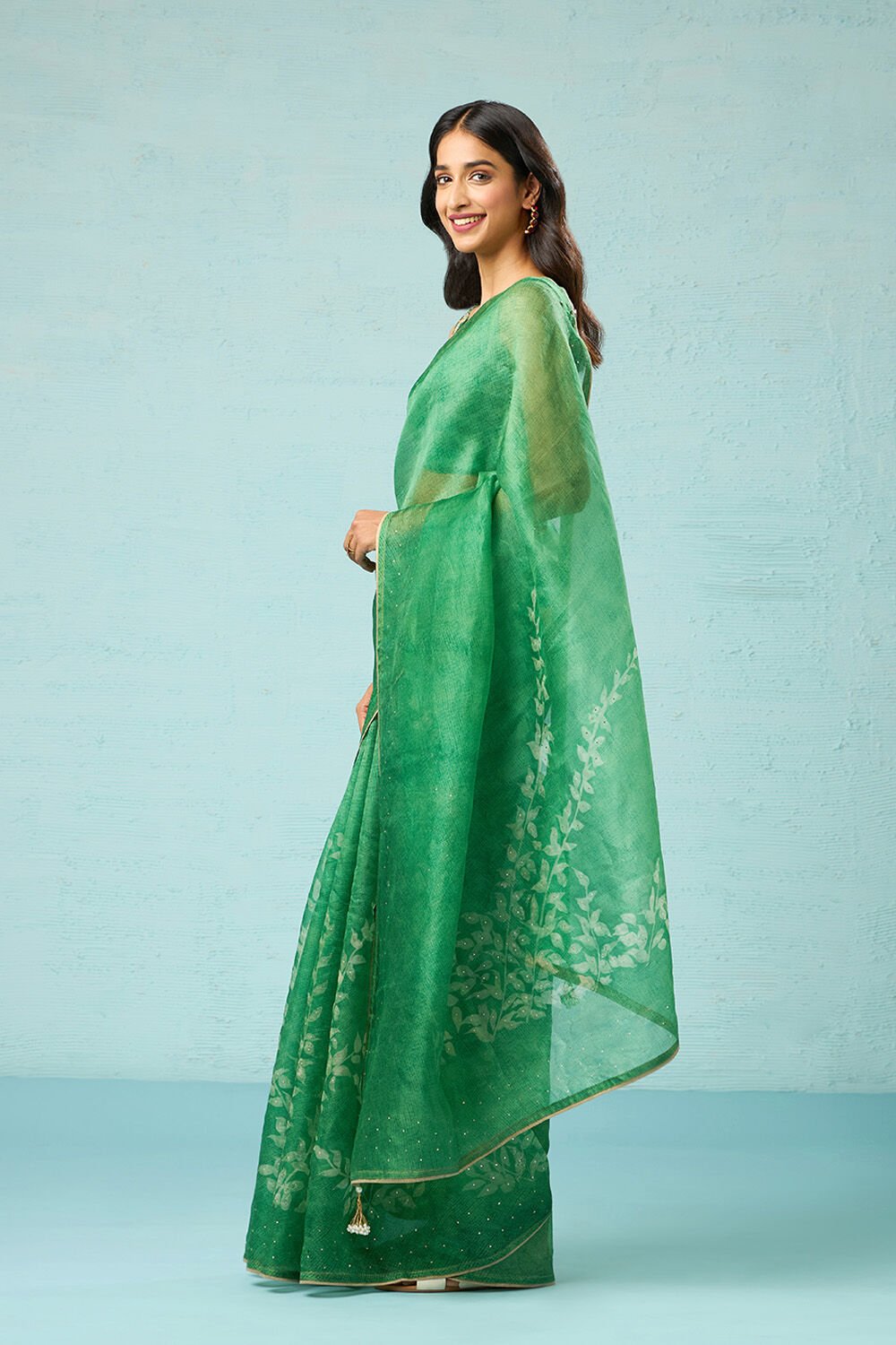 Green Pure Silk Organza Batik Saree image number null