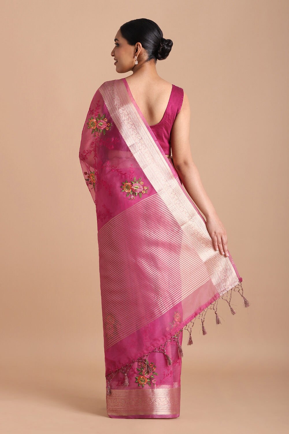 Pink Pure Embroidered Saree image number null
