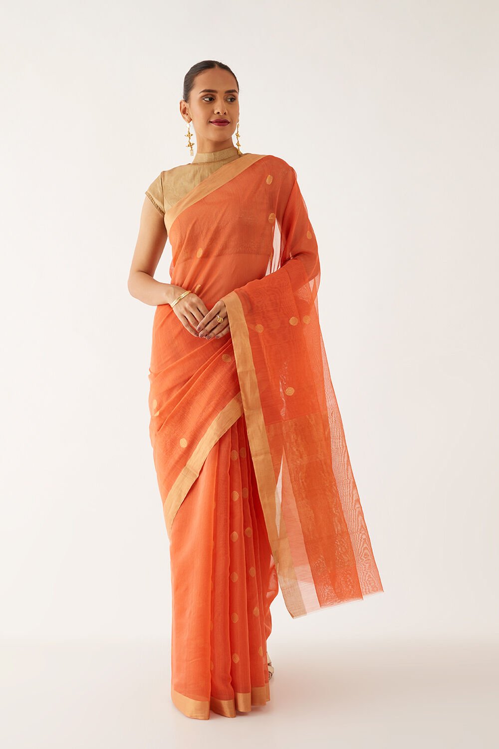 Orange Pure Silk Cotton Chanderi Saree image number null