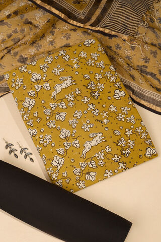 Dark Yellow Bagru Block Printed Pure Cotton Unstitched Suit Set