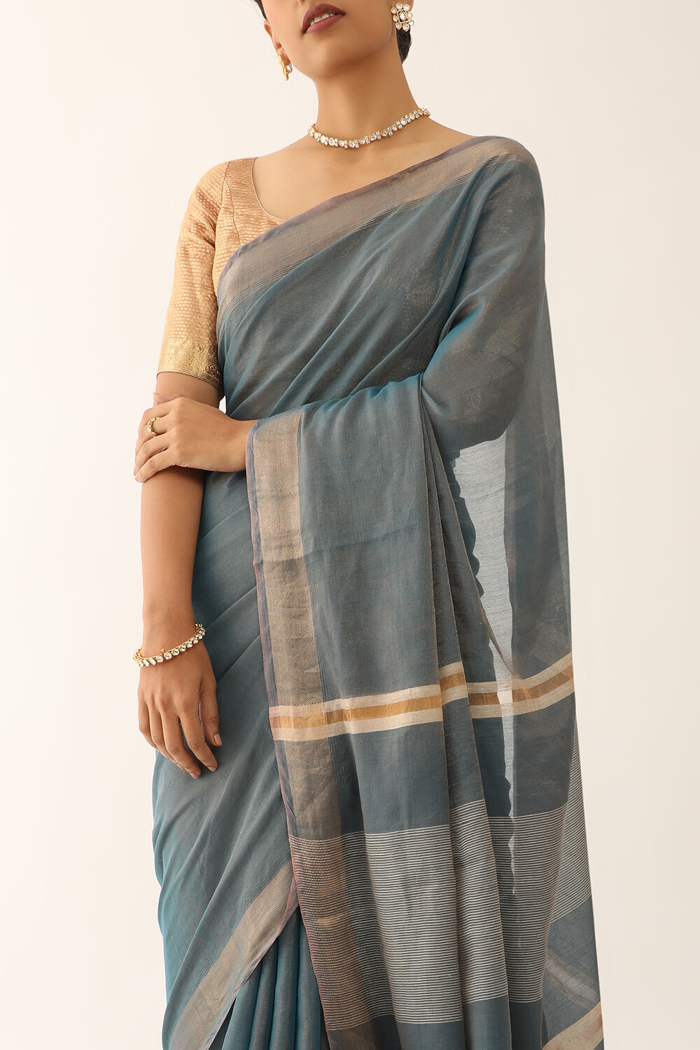 Blue Bhagalpur Woven Tissue Viscose Saree image number null