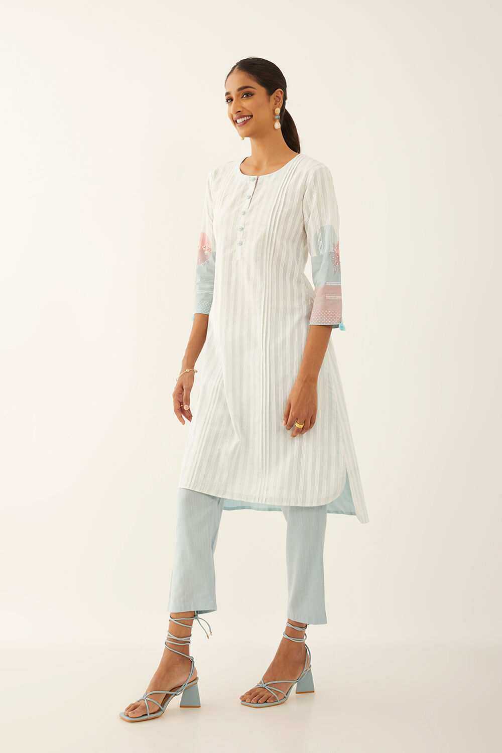 Off White Pure Cotton Printed Sanganeri Kurta image number null