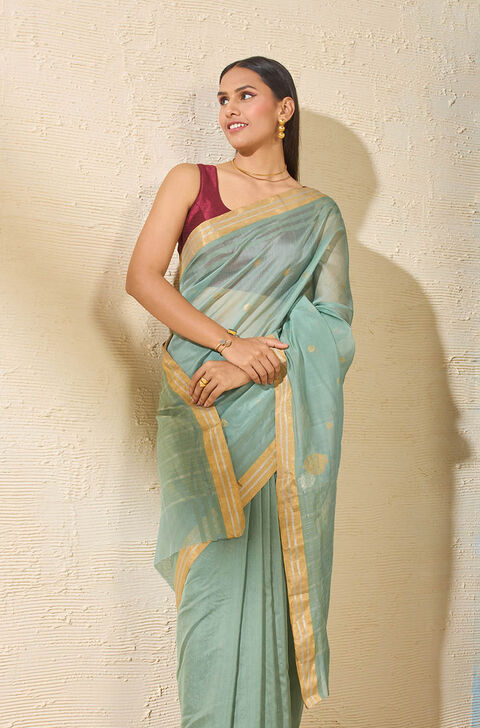 Green Woven Pure Silk Cotton Chanderi Saree