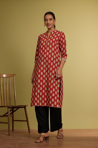 Dark Red Bagru Block Printed Pure Cotton Kurta thumbnail image number null