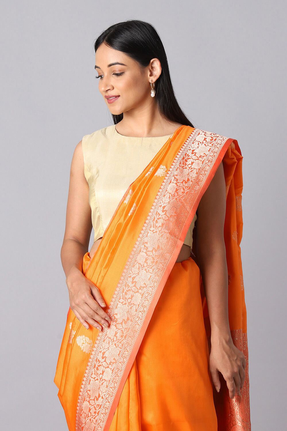 Light Orange Pure Silk Banarasi Saree image number null