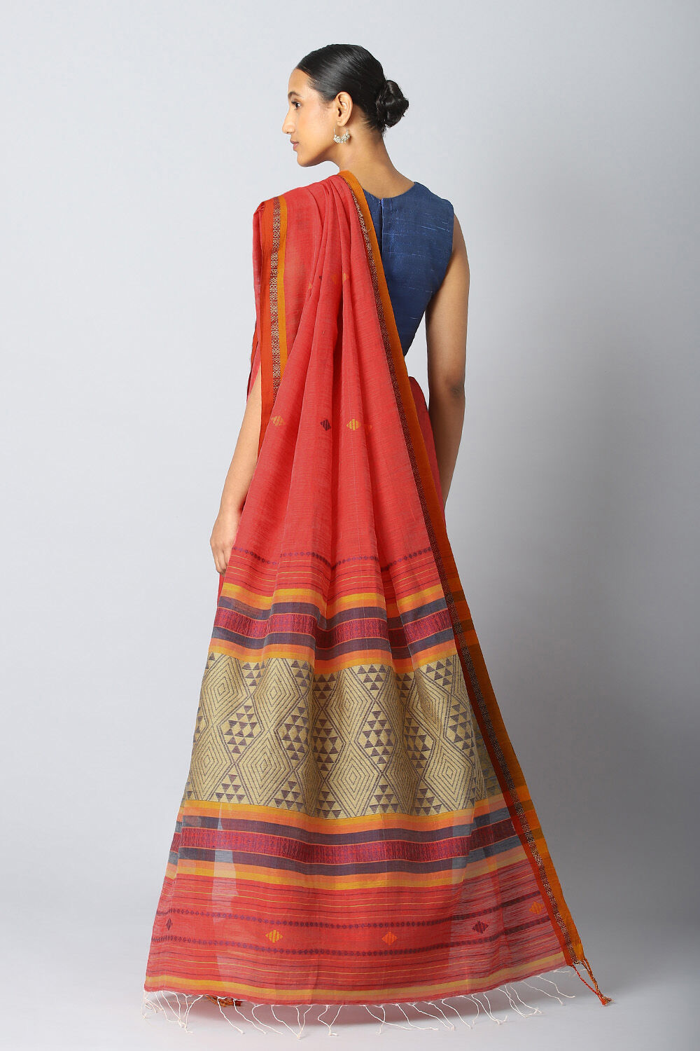 Light Red Pure Silk Cotton Bengal Saree image number null