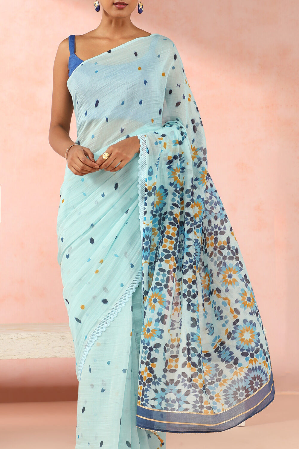 Blue Pure Silk Cotton Digital Printed Saree image number null