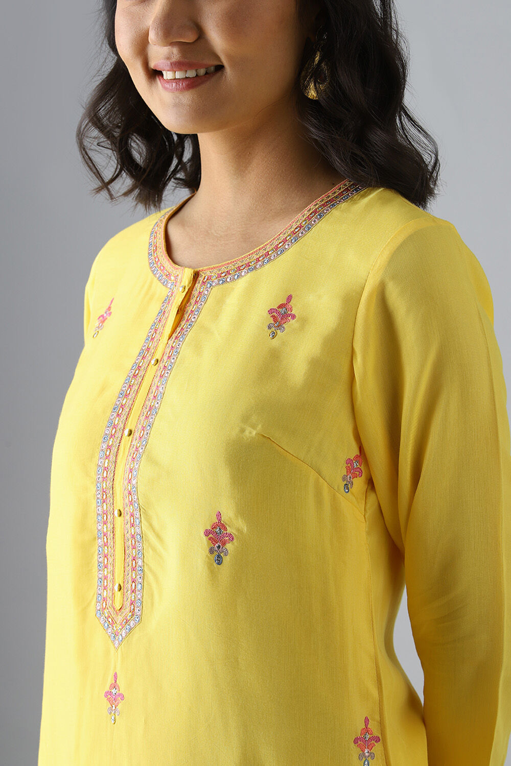 Dark Yellow Viscose Embroidered Kurta Set image number null