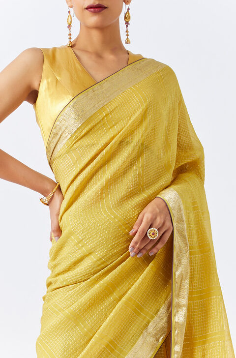 Dark Yellow Pure Georgette Woven Saree