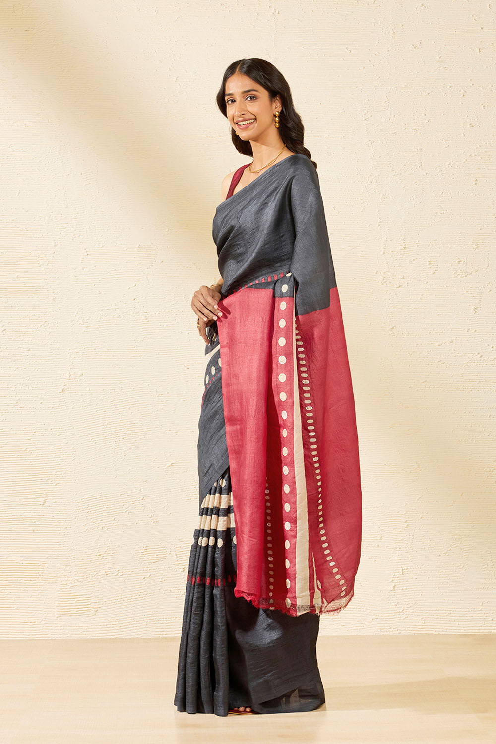 Black Chattisgarh Pure Tussar Silk Hand Painted Saree image number null