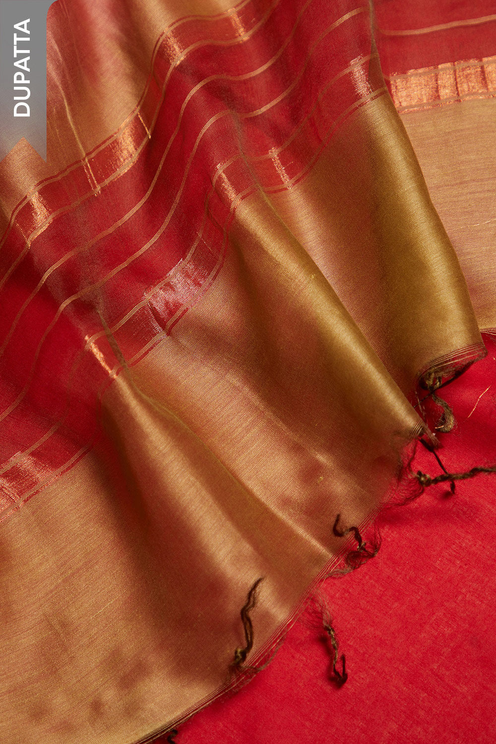 Red Printed Pure Tussar Silk Unstitched Suit Set image number null