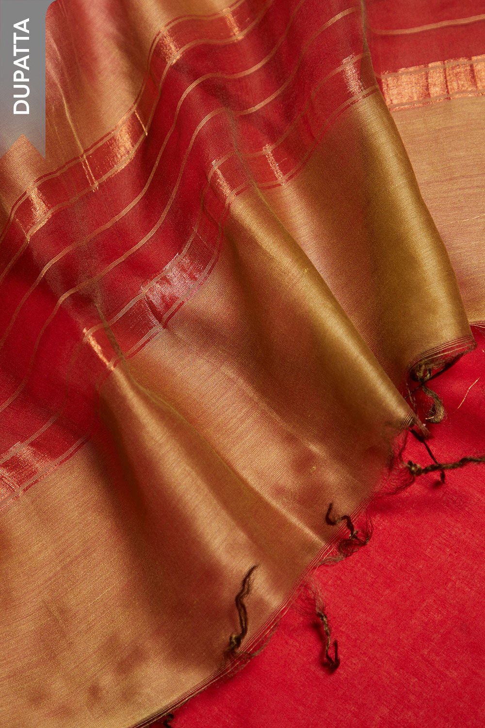 Red Printed Pure Tussar Silk Unstitched Suit Set image number null