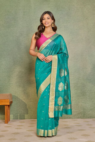 Blue Woven Pure Silk Cotton Chanderi Saree thumbnail image number null