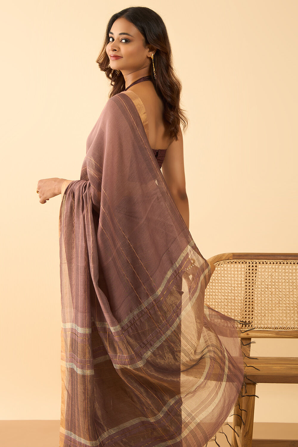 Brown Bhagalpur Woven Silk Viscose Saree image number null