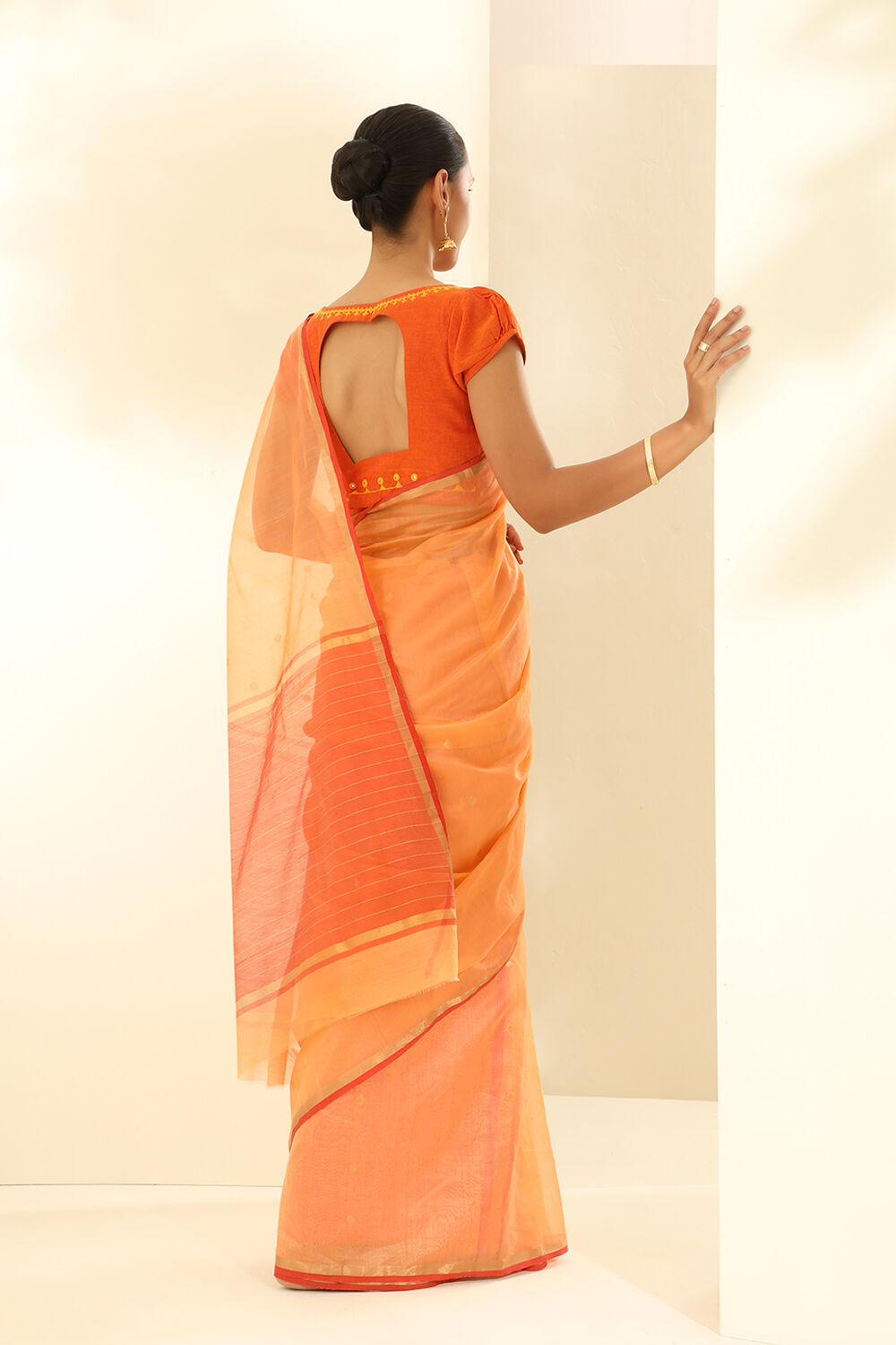 Light Orange Pure Silk Cotton Woven Chanderi Saree image number null