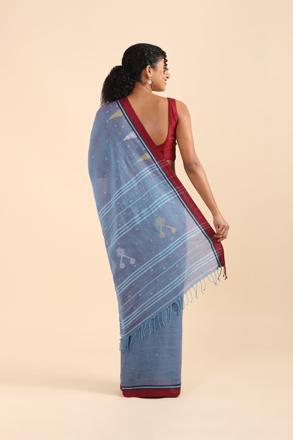 Blue Cotton Pure Khadi Cotton Jamdani Saree image number null