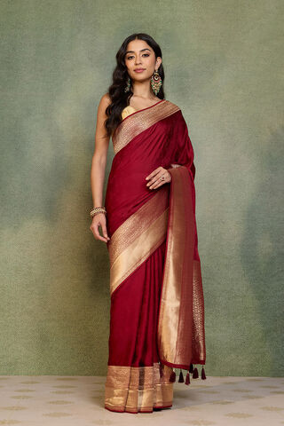 Red Viscose Satin Tanchoi Saree thumbnail image number null
