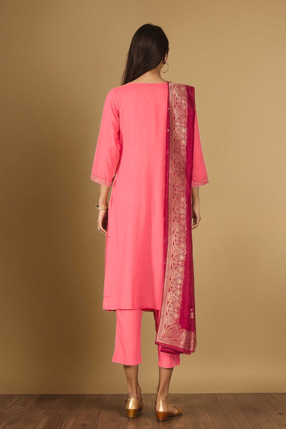 Pink Viscose Embroidered Kurta Set image number null