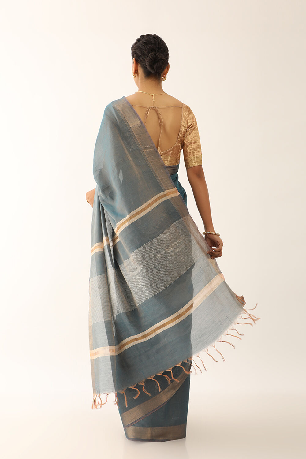 Blue Bhagalpur Woven Tissue Viscose Saree image number null