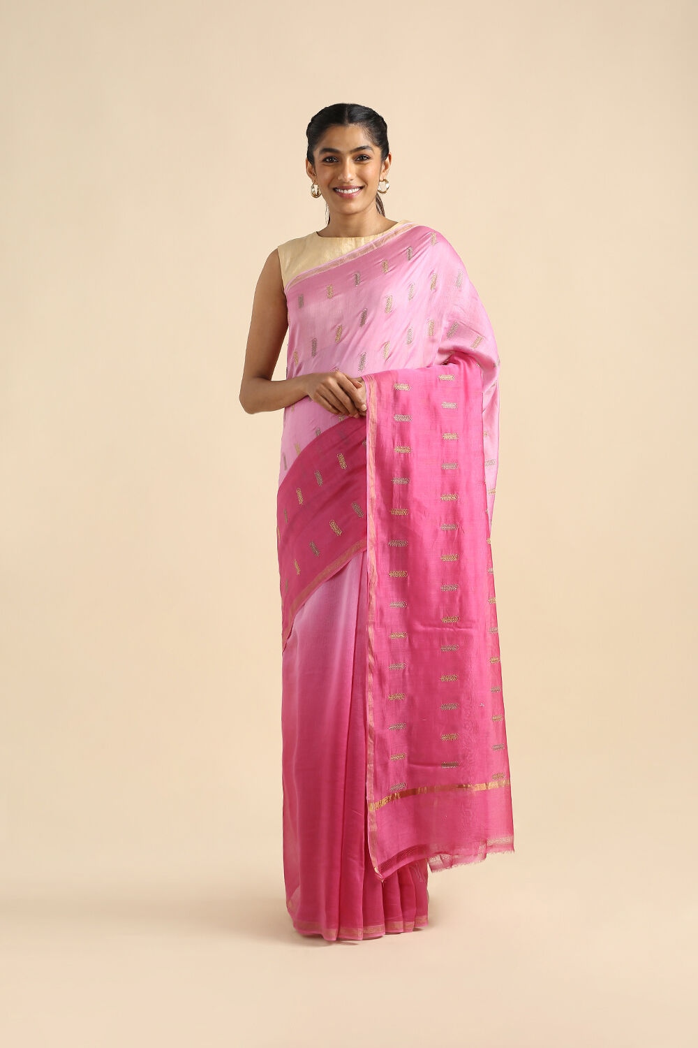 Pink Pure Silk Cotton Embroidered Saree image number null