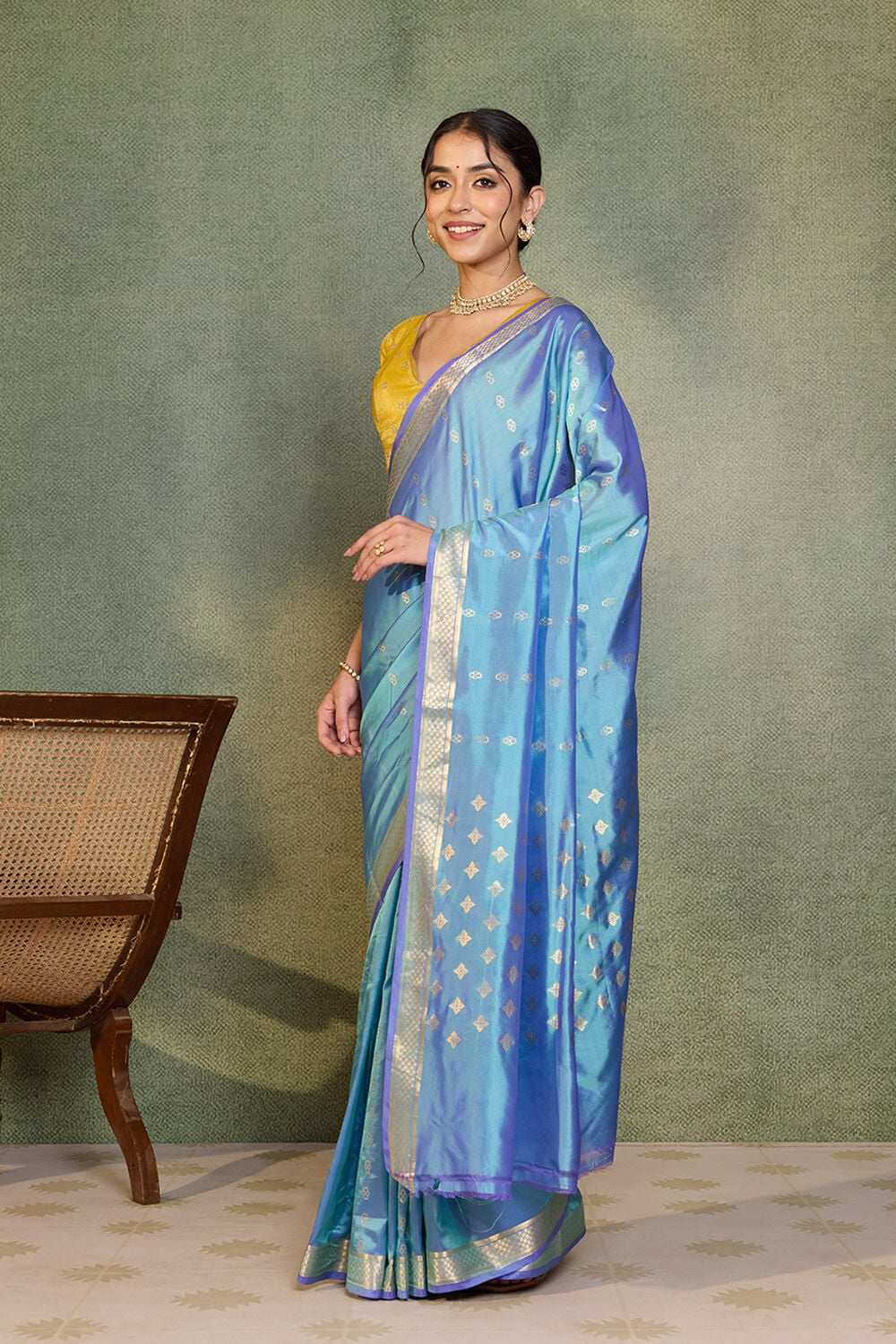 Light Blue Silk Viscose Cutwork Banarasi Inspired Design Saree image number null
