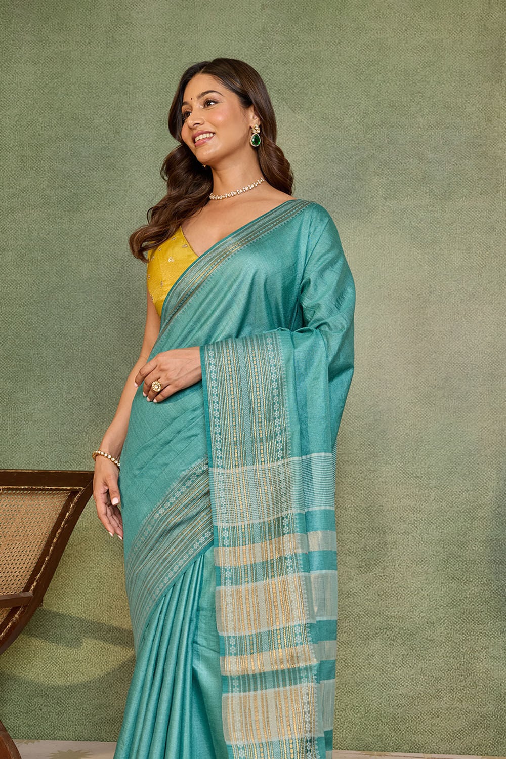 Light Blue Chattisgarh Woven Pure Tussar Silk Saree image number null